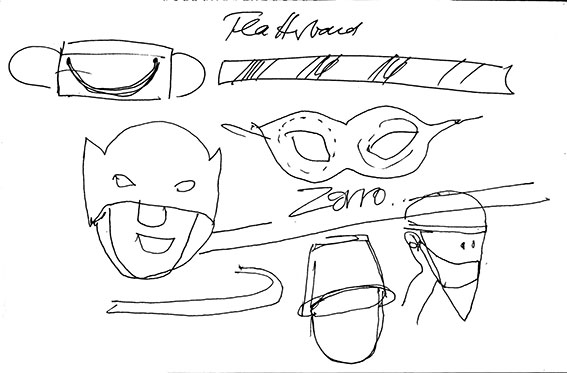 Masken und Absperrbänder, Zeichnung, 2020